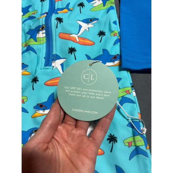 Caden Lane Longsleeve Rash Guard Swim Romper Shortie in Blue, 12-18mos, NWT - Picture 5 of 10